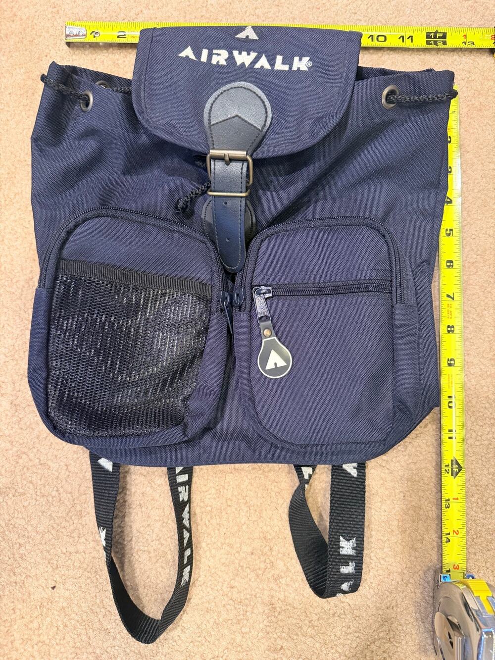 Vintage Y2K Airwalk Blue Canvas Mini Backpack Drawstring Flap Bag Skater 90s